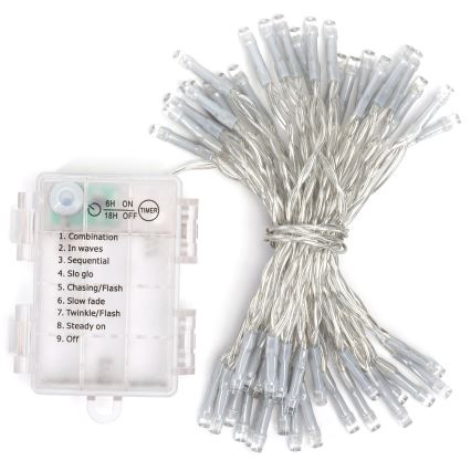 Aigostar - LED utomhusslinga 50xLED/8 funktioner 3xAA 5,3m IP44 varmvit