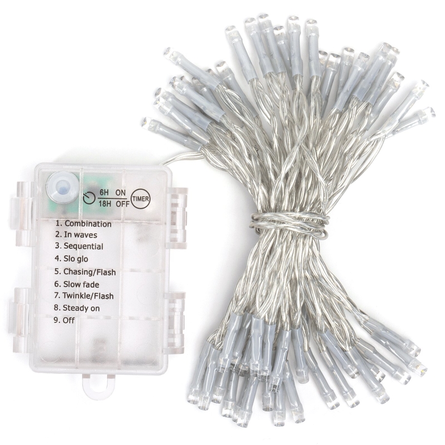 Aigostar - LED utomhusslinga 50xLED/8 funktioner 3xAA 5,3m IP44 varmvit