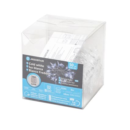 Aigostar - LED utomhusslinga 50xLED/8 funktioner 3xAA 5 m IP44 kallvit