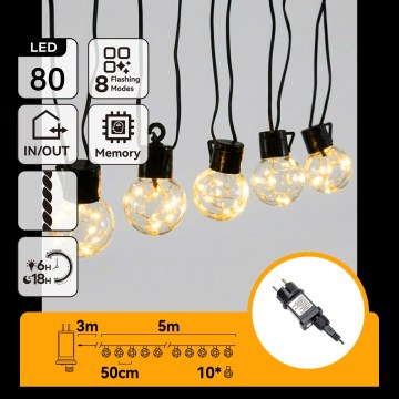 Aigostar - LED utomhusslinga 80x LED/8 funktioner 5 m IP44 varmvit