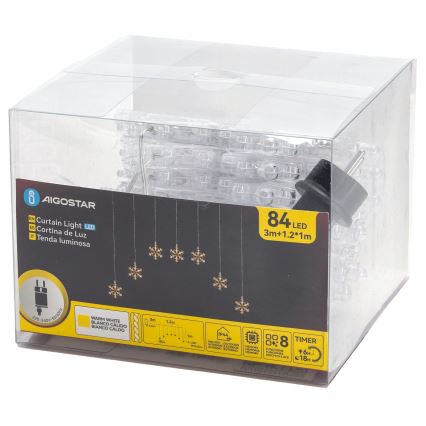 Aigostar - LED utomhusslinga för jul 84xLED/8 funktioner 1,2x1m IP44 varmvit snöflingor