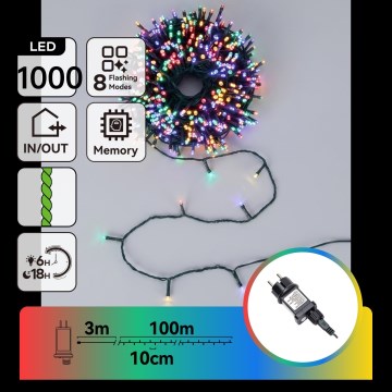 Aigostar - LED utomhusslinga för jul 1000xLED/8 funktioner 103m IP44 flerfärgad