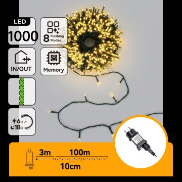 Aigostar - LED utomhusslinga för jul 1000xLED/8 funktioner 103m IP44 varmvit