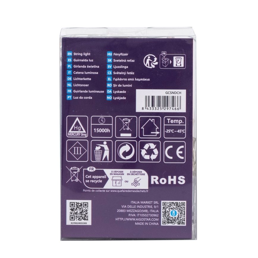 Aigostar - LED utomhus julslinga 100xLED/8 funktioner 3xAA 10,3m IP44 flerfärgad