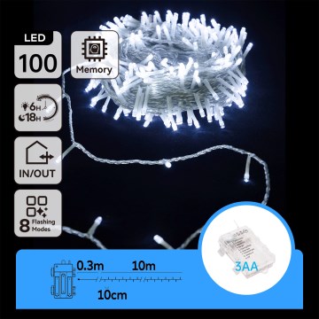 Aigostar - LED utomhusslinga för jul 100xLED/8 funktioner/3xAA 10,3m IP44 kallvit