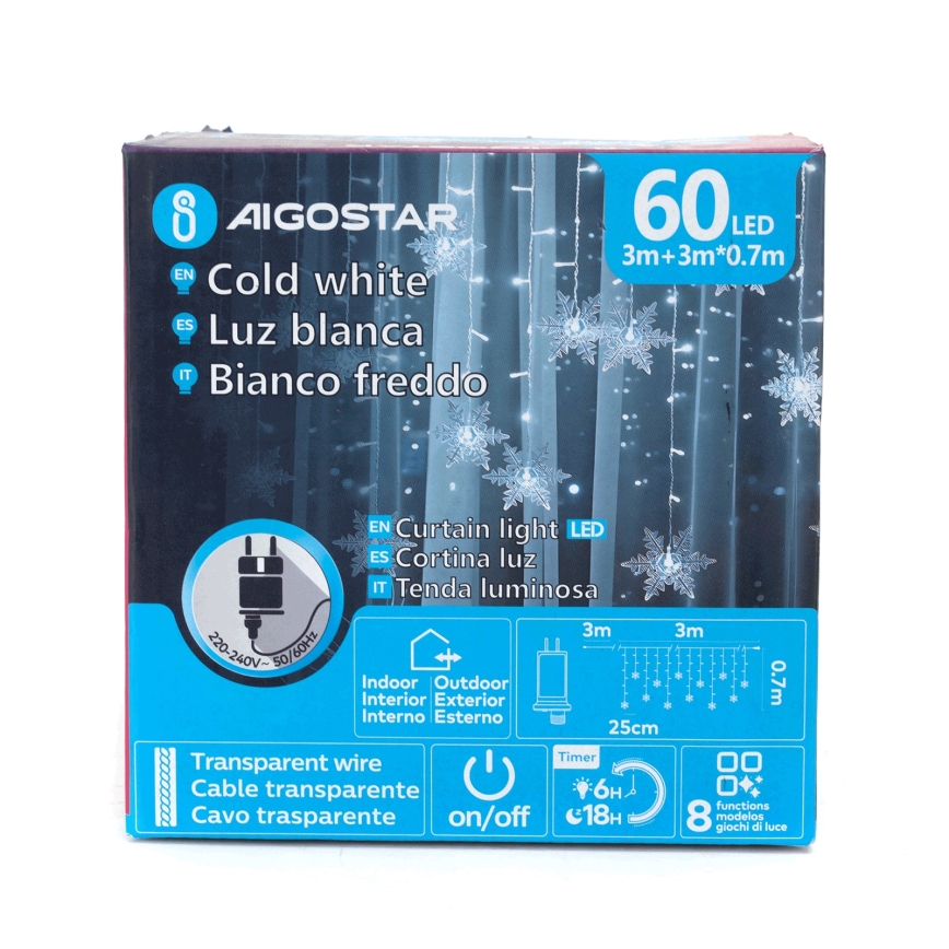 Aigostar - LED utomhus julbelysning 120xLED/8 funktioner 3x0,7m IP44 kallvit + fjärrkontroll