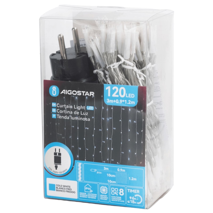 Aigostar - LED utomhus julslinga 120xLED/8 funktioner 3,9x1,2m IP44 kallvit