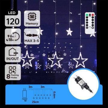 Aigostar - LED utomhusslinga för jul 120xLED/8 funktioner 3x0,6 m IP44 kallvit + fjärrkontroll