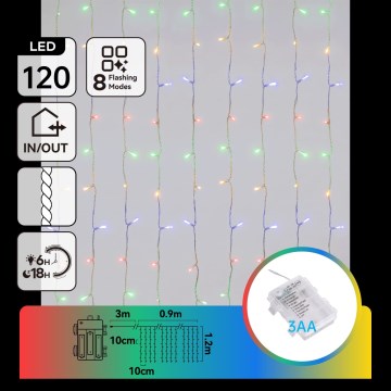 Aigostar - LED utomhusslinga för jul 120xLED/8 funktioner 3xAA 3,9x1,2m IP44 flerfärgad