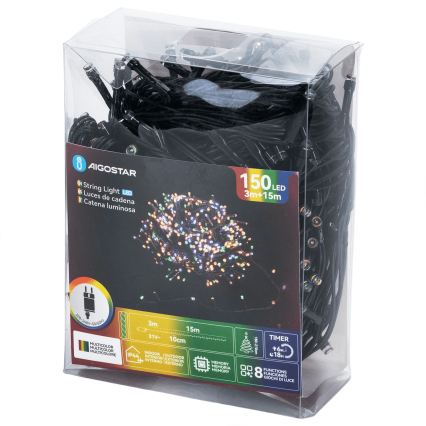Aigostar - LED utomhusslinga för jul, 150 LED, 8 funktioner, 18 m, IP44, flerfärgad