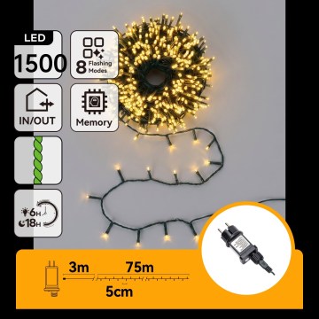 Aigostar - LED utomhusslinga för jul 1500xLED/8 funktioner 78m IP44 varmvit
