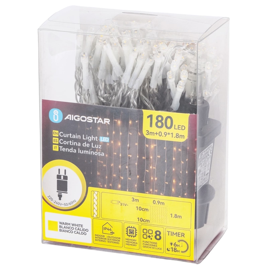 Aigostar - LED utomhusslinga för jul 180 LED / 8 funktioner 3,9 x 1,8 m IP44 varmvit