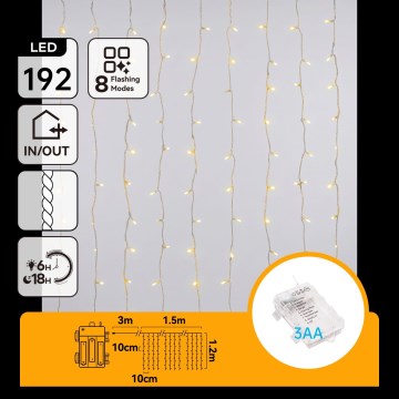 Aigostar - LED utomhusslinga för jul 192xLED/8 funktioner 3xAA 4,5x1,2m IP44 varmvit