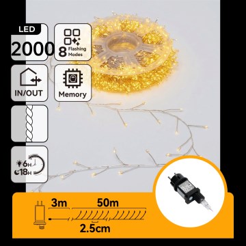 Aigostar - LED utomhusslinga för jul 2000xLED/8 funktioner 53m IP44 varmvit