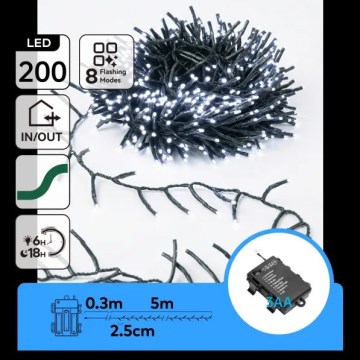 Aigostar - LED utomhusslinga för jul 200xLED/8 funktioner 3xAA 5,3 m IP44 kallvit