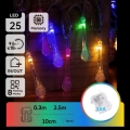 Aigostar - LED utomhusslinga för jul, 25 LED / 8 funktioner, 3x AA, 2,5 m, IP44, flerfärgad, droppformade lampor