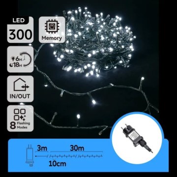 Aigostar - LED utomhusslinga för jul, 300 LED/8 funktioner, 30 m, IP44, kallvit