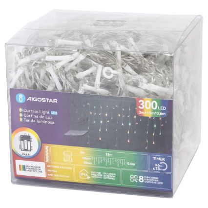 Aigostar - LED utomhus julslinga 300xLED/8 funktioner 3xAA 18x0,6 m IP44 multicolor