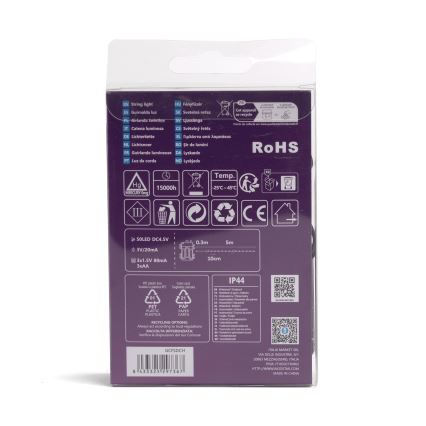 Aigostar - LED utomhusslinga för jul 50 LED / 8 funktioner, 3×AA, 5,3 m, IP44, flerfärgad