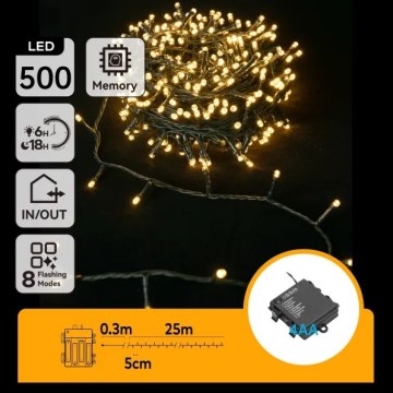 Aigostar - LED utomhusslinga för jul 500xLED/8 funktioner 4xAA 25,3 m IP44 varmvit
