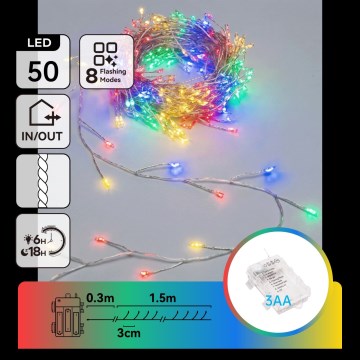 Aigostar - LED utomhusslinga för jul 50xLED/8 funktioner 3xAA 1,8m IP44 flerfärgad