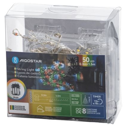 Aigostar - LED utomhusslinga för jul 50xLED/8 funktioner 3xAA 1,8m IP44 flerfärgad