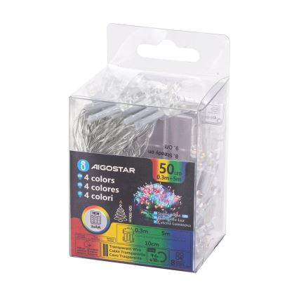 Aigostar - LED utomhusslinga för jul 50xLED/8 funktioner 3xAA 5,3m IP44 flerfärgad