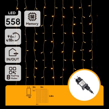 Aigostar - LED-utomhusslinga för jul, 558 LED, 3 x 1,8 m, IP44, varmvit