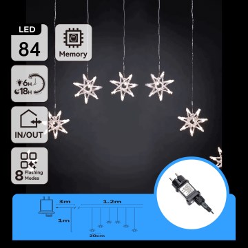 Aigostar - LED utomhusslinga för jul 84xLED/8 funktioner 1,2x1m IP44 kallvit snöflingor
