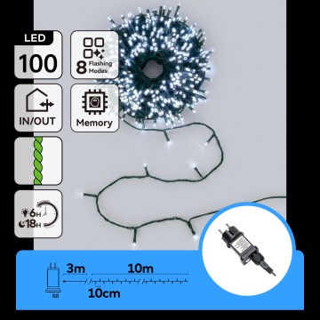 Aigostar - LED utomhusslinga för julbelysning 100xLED/8 funktioner 13m IP44 kallvit