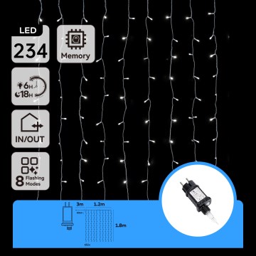 Aigostar - LED utomhusslinga för julbelysning 234xLED/8 funktioner 1,2x1,8 m IP44 kallvit