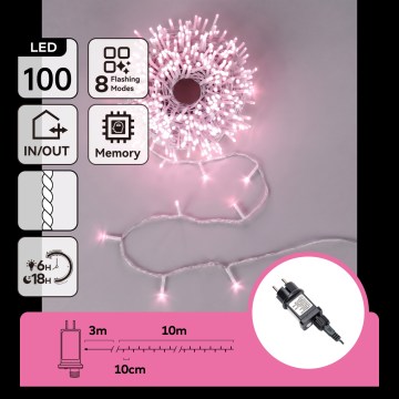 Aigostar - LED utomhusslinga för julen 100xLED/8 funktioner 13m IP44 rosa