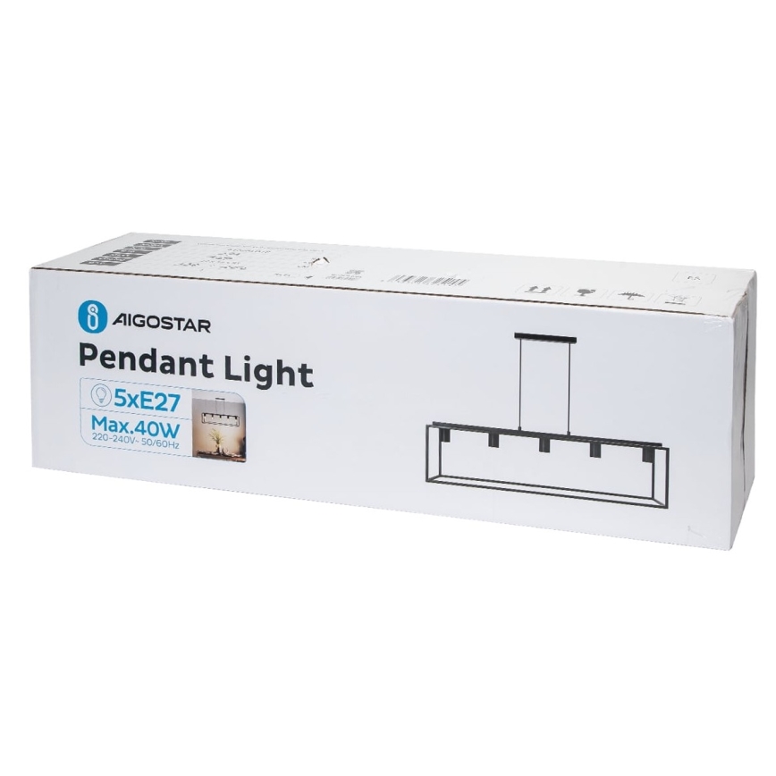 Aigostar - Ljuskrona med textilsladd 5xE27/40W/230V