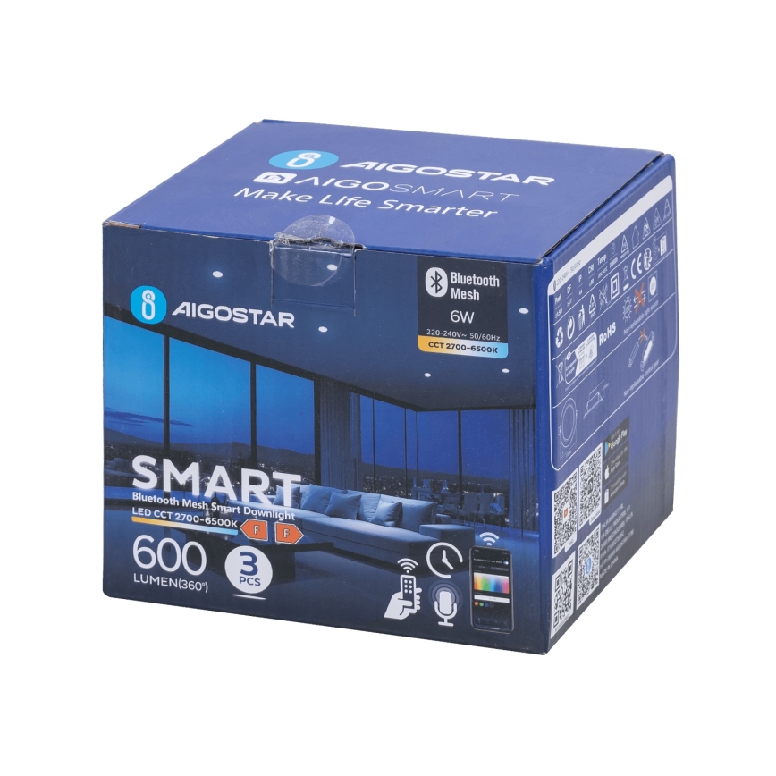 Aigostar - SET OM 3 dimbara LED infällda taklampor MESH LED/6W/230V 2700K-6500K Ø11,5 cm