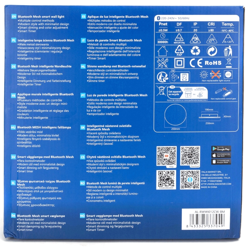 Aigostar - LED Dimbar Vägglampa MESH Smart LED/12W/230V 2700-6500K vit