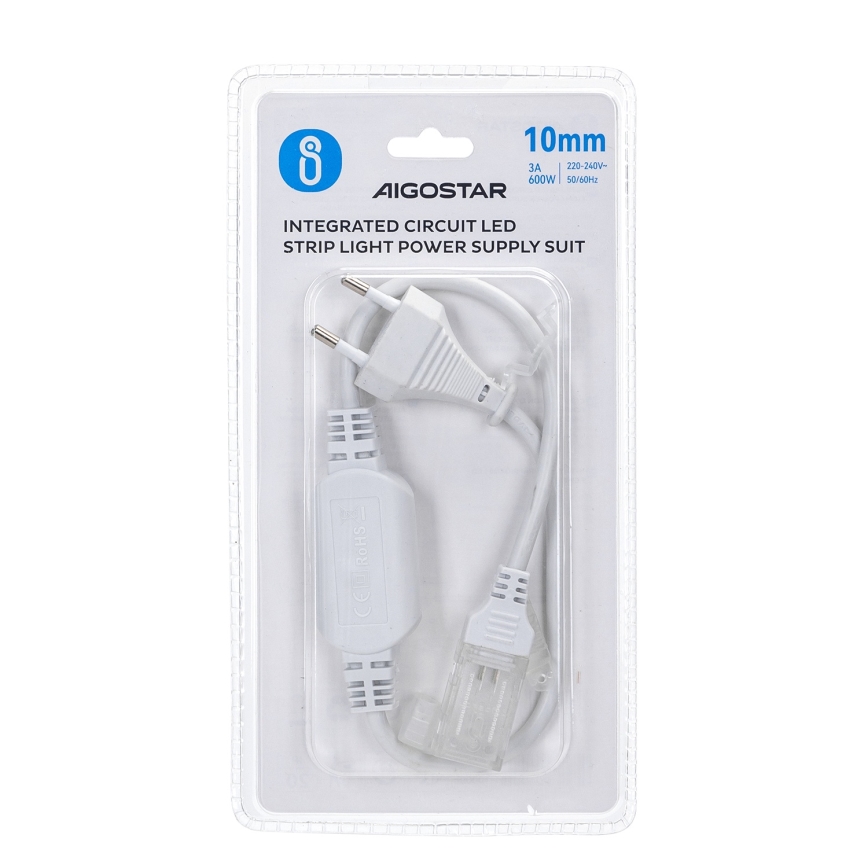 Aigostar - Nätaggregat för LED-remsor 10 mm 600W/230V vit
