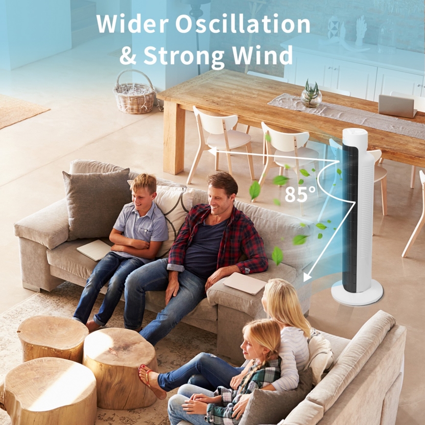 Aigostar - Pelarfläkt 45W/230V svart/vit