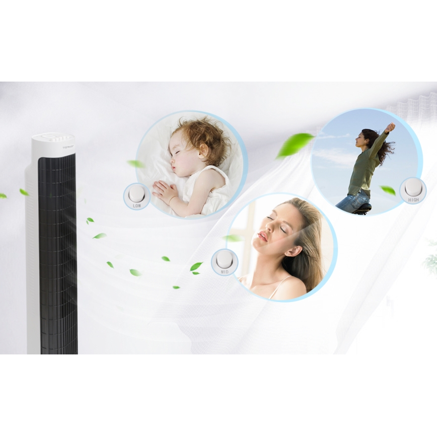 Aigostar - Pelarfläkt 45W/230V svart/vit