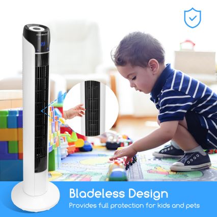 Aigostar - Pelarfläkt 50W/230V svart/vit + fjärrkontroll