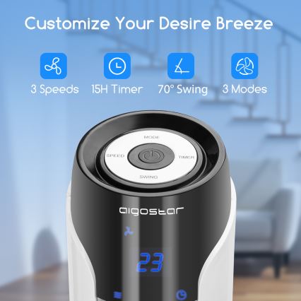 Aigostar - Pelarfläkt 50W/230V svart/vit + fjärrkontroll