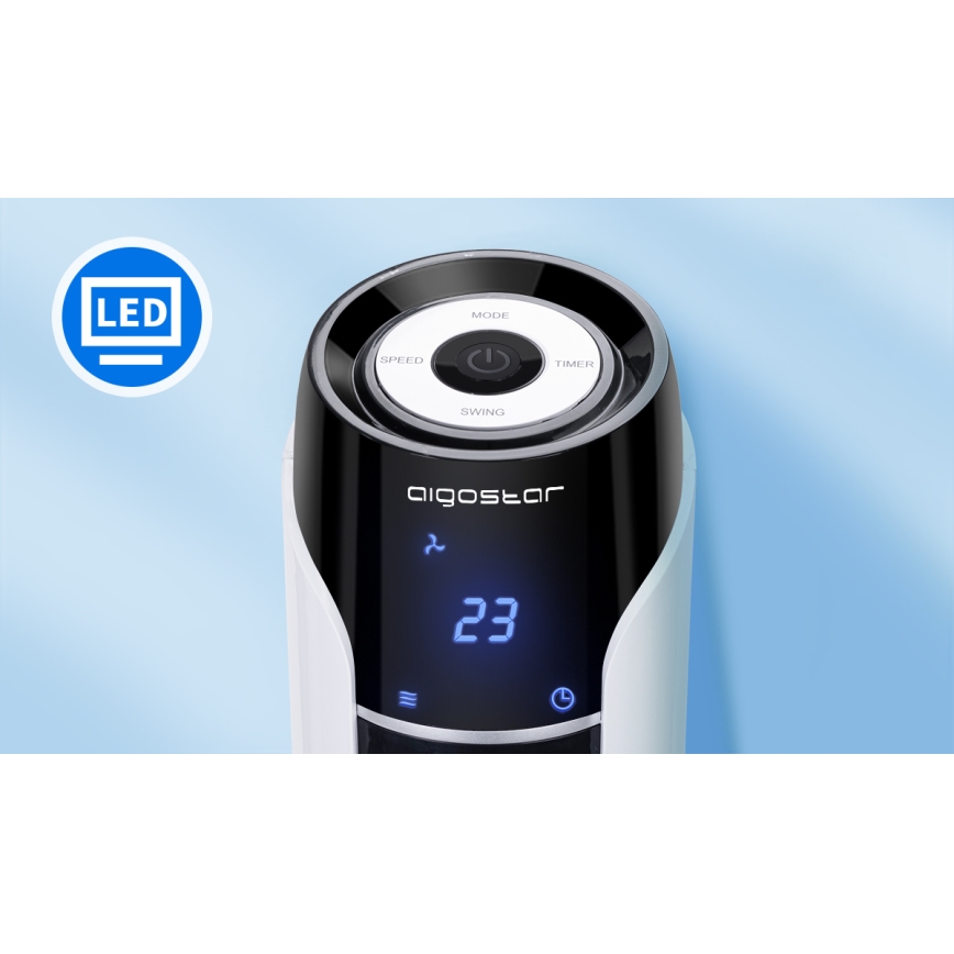 Aigostar - Pelarfläkt 50W/230V svart/vit + fjärrkontroll