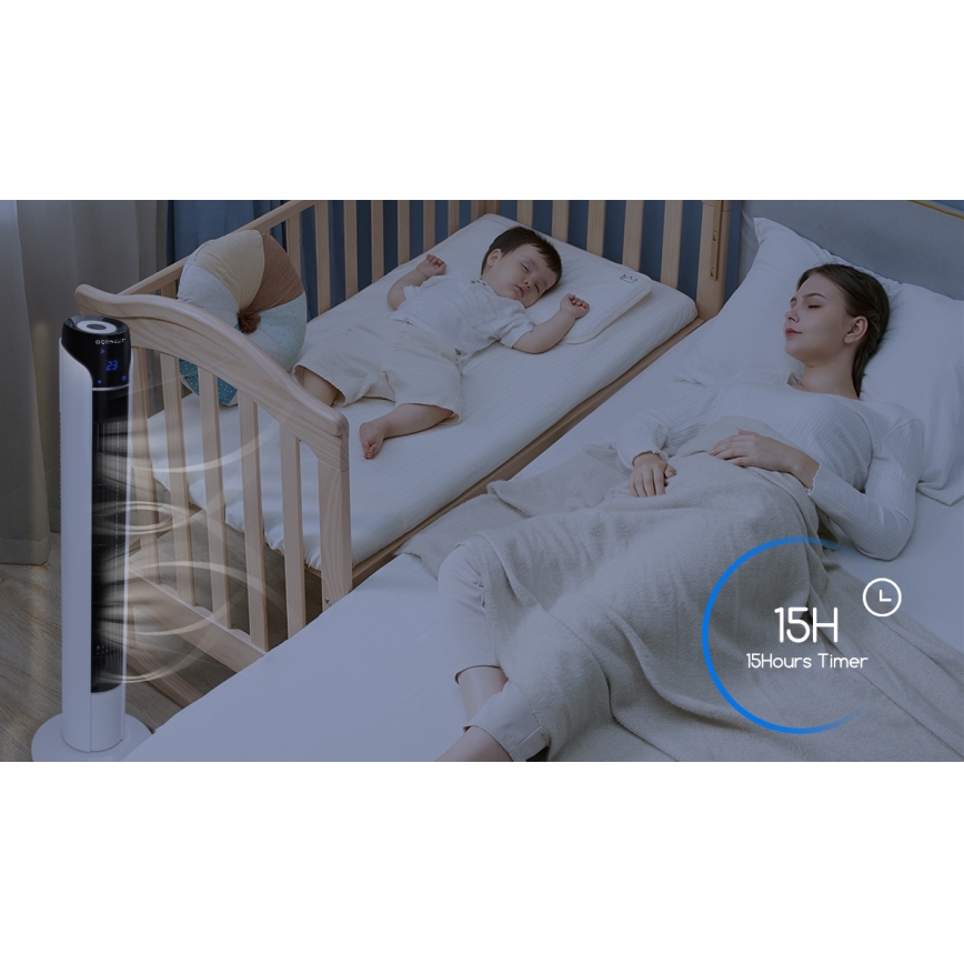 Aigostar - Pelarfläkt 50W/230V svart/vit + fjärrkontroll