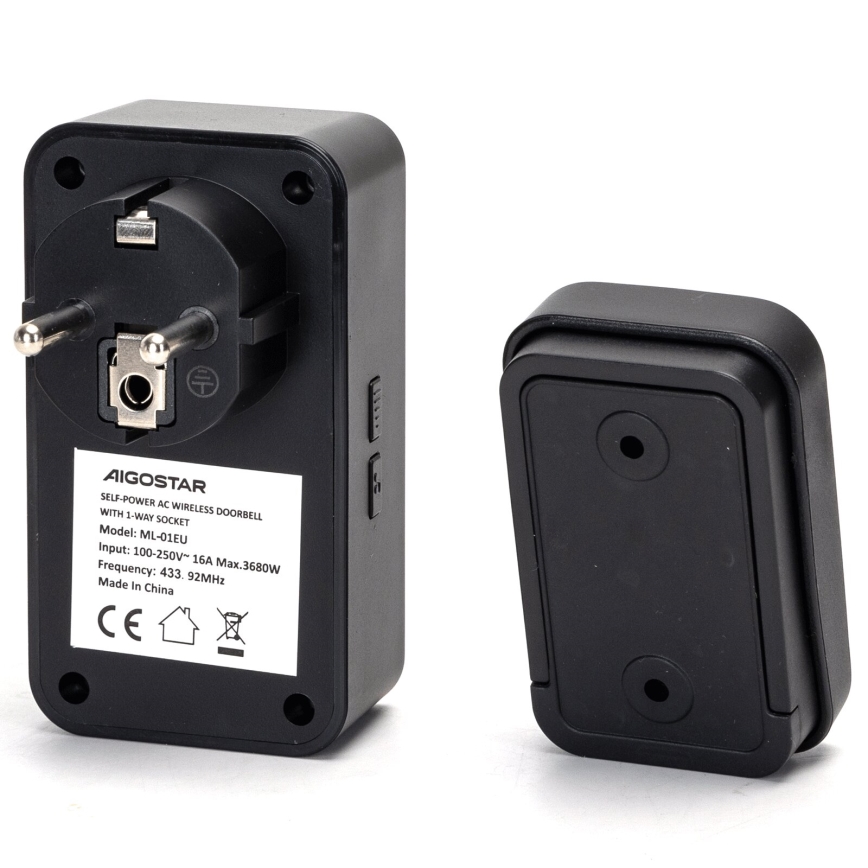 Aigostar - Plugin trådlös dörrklocka 1Z 230V IPX4 svart