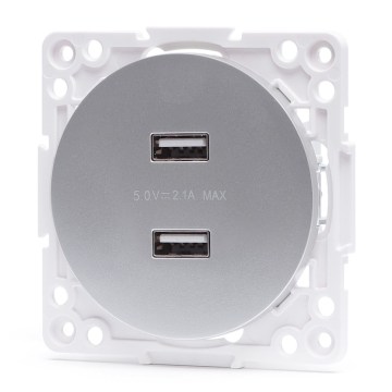Aigostar - Ramfritt USB-strömuttag 2x USB-A, silver