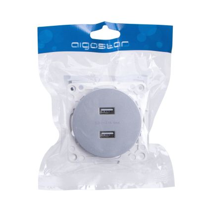 Aigostar - Ramfritt USB-strömuttag 2x USB-A, silver