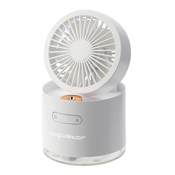 Aigostar - RGB Trådlös minibordfläkt med mistfunktion MIST 10W/5V 2000mAh vit