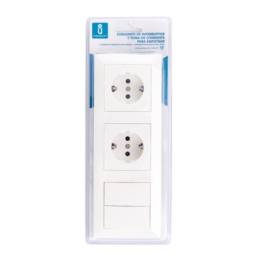Aigostar - SET 2x Uttag med strömbrytare 2x16A/250V SCHUKO
