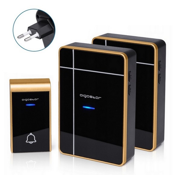 Aigostar - SET 2x Trådlös dörrklocka för vägguttag 230V/12V IP44 svart/koppar