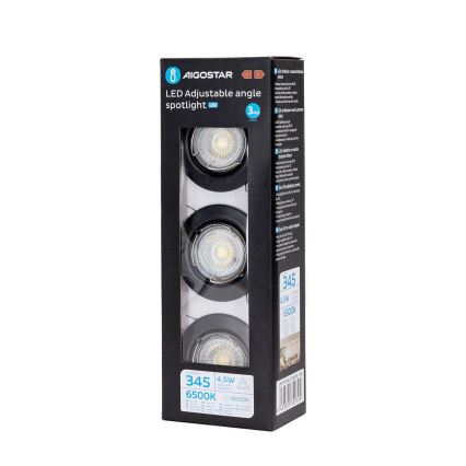 Aigostar - Set med 3 LED-infällda downlights 1x GU10/4,5W/230V 6500K, svart