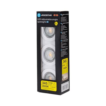 Aigostar - Set med 3 LED-infällda spotlights 1xGU10/4,5W/230V 3000K vit